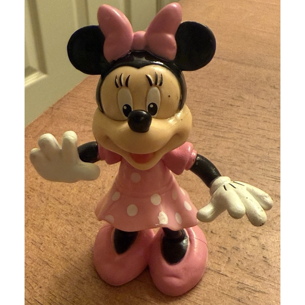 Disney 3"Jointed Minnie Mouse PVC‎ Toy Figure Pink Polka Dotted Dress